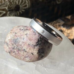 Mens Stainless Steel Wedding Band CZ Ring Sizes 9,10